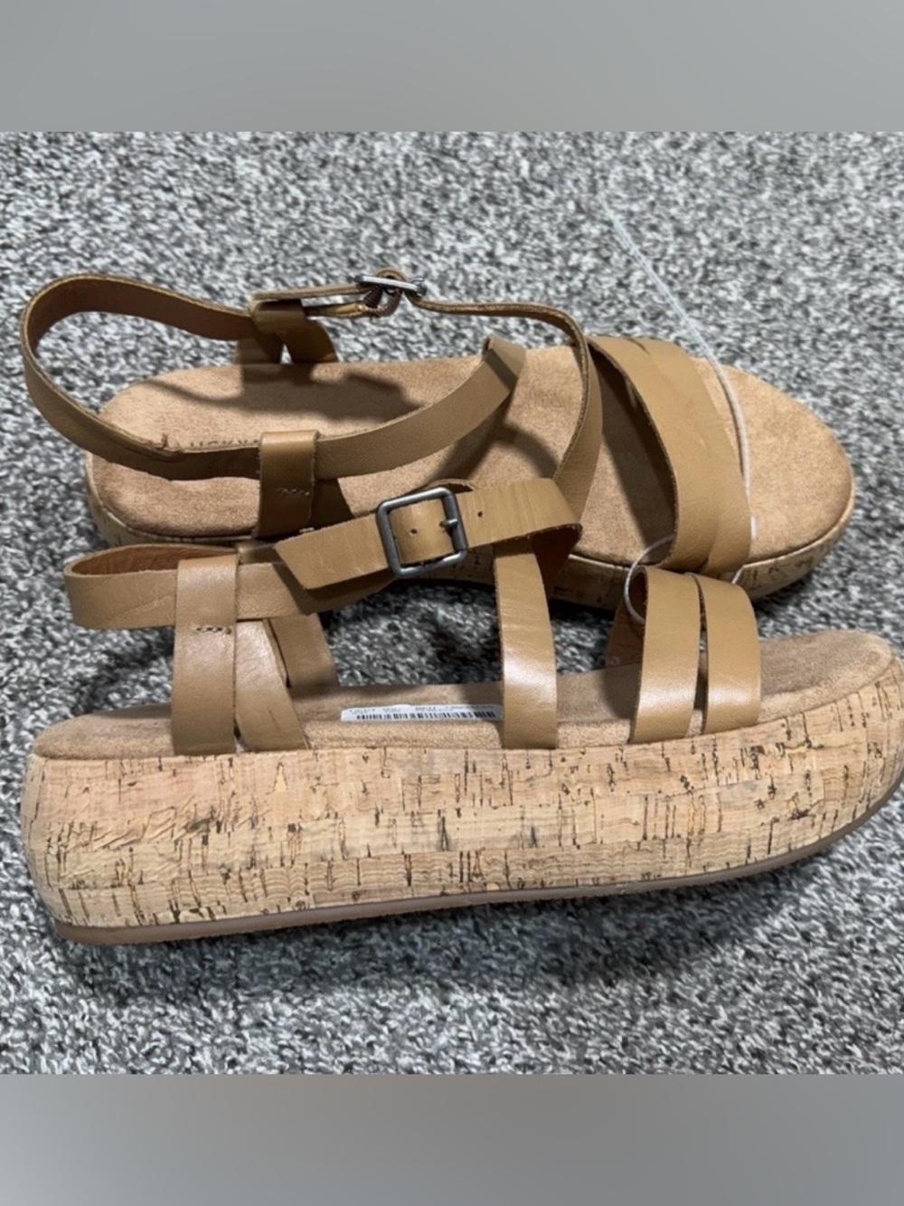 Lucky Brand Jacobean Wedge Sandals Womens 10M Leather Cork Strappy Platform Boho